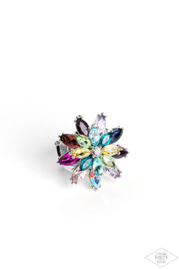 AM I GLEAMING? - MULTI COLOR IRIDESCENT GEM FLOWER SILVER RING - PAPARAZZI